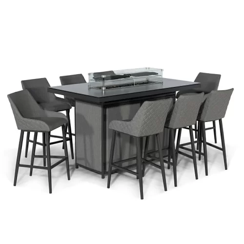 8 Seat Garden Fire Pit Bar Dining Set - All Weather Grey Fabric