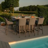 8 Seat Garden Fire Pit Bar Dining Set - All Weather Grey Fabric