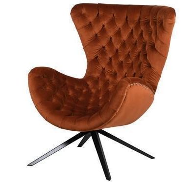 Swivel Chair - Deep Buttoned Burnt Orange Velvet - Studded Surround