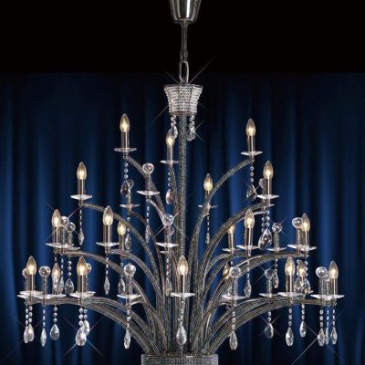 Chandelier – 21 Light – French Black Crystal & Chrome –  Large