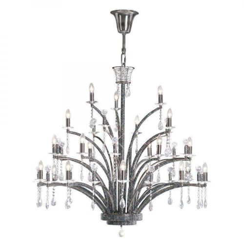 Chandelier - 21 Light - French Black Crystal & Chrome - Large