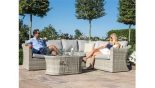 Corner Sofa Set - Fire Pit Coffee Table - Grey Poly Rattan - Large