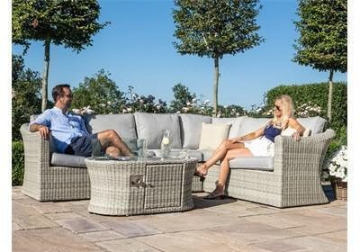 Corner Sofa Set – Fire Pit Coffee Table – Grey Poly Rattan – Large