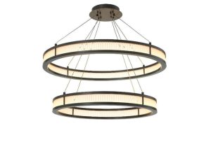 Chandelier - Double Ring - Frosted Glass - Antique Bronze Finish