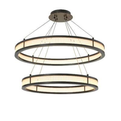 Chandelier - Double Ring - Frosted Glass - Antique Bronze Finish