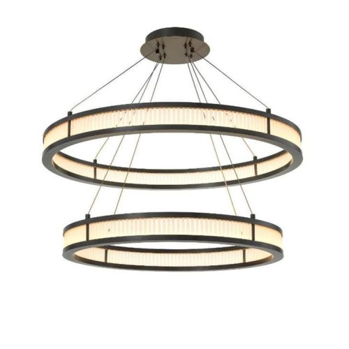 Chandelier - Double Ring - Frosted Glass - Antique Bronze Finish