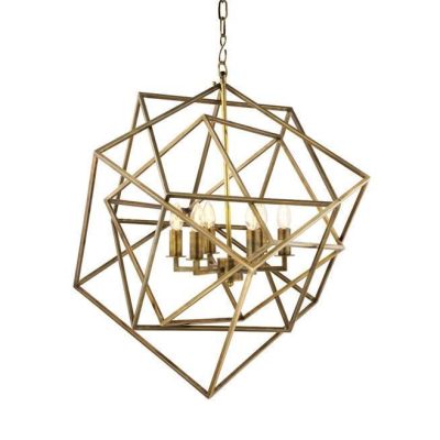 Chandelier - Brass Finished - Trapezium Square Design - 6 Light