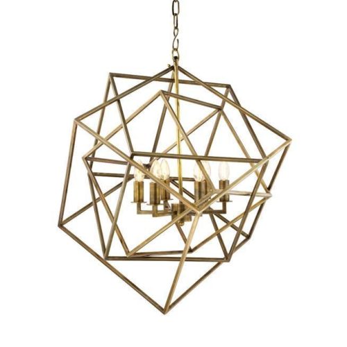 Chandelier - Brass Finished - Trapezium Square Design - 6 Light