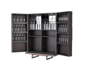 Drinks/Bar Cabinet - Mocha Straight Oak Veneer - Medium Bronze Finish - Grey Handles