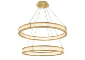 Chandelier - Double Ring - Frosted Glass - Antique Brass Finish