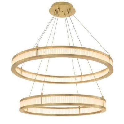 Chandelier - Double Ring - Frosted Glass - Antique Brass Finish