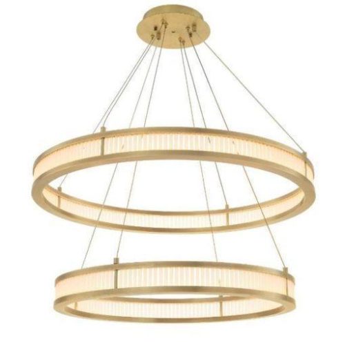 Chandelier - Double Ring - Frosted Glass - Antique Brass Finish