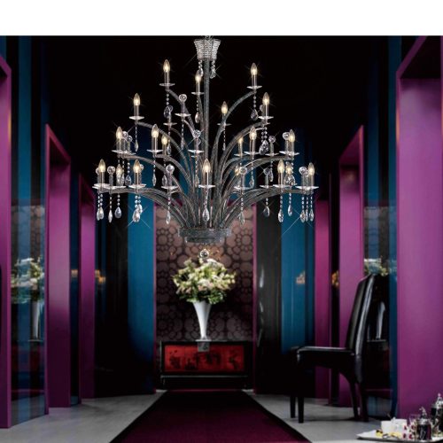 Chandelier - 21 Light - French Black Crystal & Chrome - Large