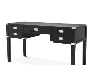 Desk - Black & Chrome Edged - 5 Drawers - Dorchester Range
