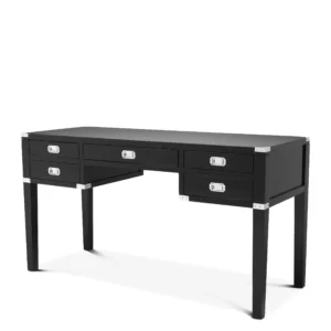 Desk - Black & Chrome Edged - 5 Drawers - Dorchester Range
