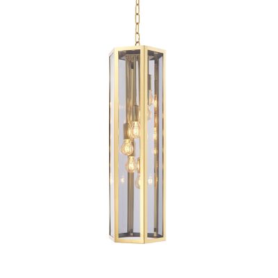 Chandelier - Brass & Smoked Glass - Hexagon Shape - 6 Lights