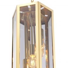 Chandelier - Brass & Smoked Glass - Hexagon Shape - 6 Lights
