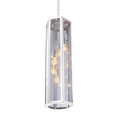 Chandelier – Chrome & Smoked Glass – Hexagon Shape – 6 Lights