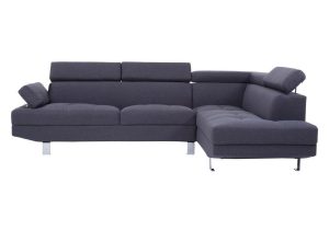 Large Corner Sofa - Contemporary Grey Linen - Chrome Finished Feet