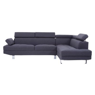 Large Corner Sofa - Contemporary Grey Linen - Chrome Finished Feet