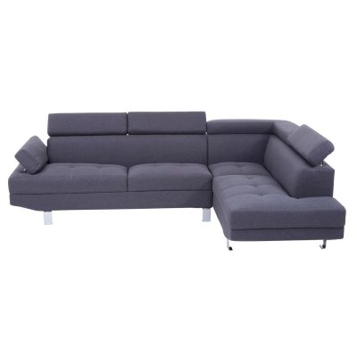 Large Corner Sofa – Contemporary Grey Linen – Chrome Finished Feet