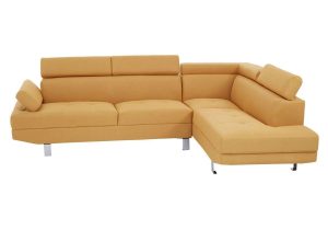 Large Corner Sofa - Contemporary Ochre Linen - Chrome Finished Feet