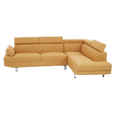 Large Corner Sofa - Contemporary Ochre Linen - Chrome Finished Feet