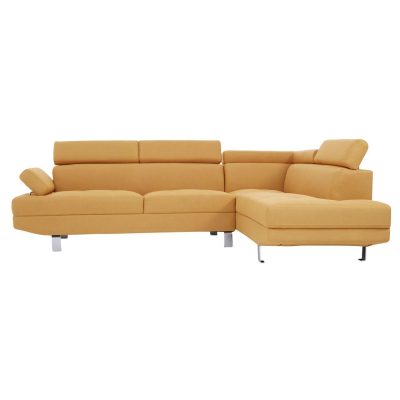 Large Corner Sofa – Contemporary Ochre Linen – Chrome Finished Feet