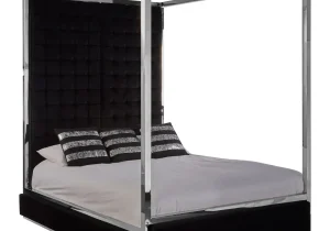 Four Poster King-Size Bed - Chrome Surround - Paramount Black Velvet