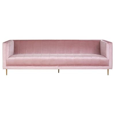 3 Seater Sofa – Deep Ribbed Soft Pink Velvet – Brass Finished Feet