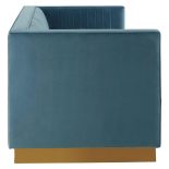 3 Seater Sofa - Deep Ribbed Soft Light Blue Velvet - Brass Finished Feet Surround