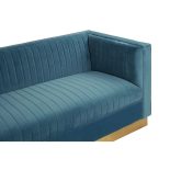 3 Seater Sofa - Deep Ribbed Soft Light Blue Velvet - Brass Finished Feet Surround