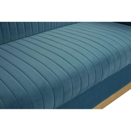 3 Seater Sofa - Deep Ribbed Soft Light Blue Velvet - Brass Finished Feet Surround