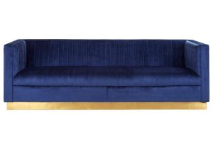 3 Seater Sofa - Deep Ribbed Soft Midnight Blue Velvet - Brass Finished Feet Surround