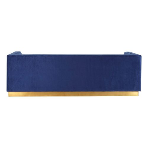 3 Seater Sofa - Deep Ribbed Soft Midnight Blue Velvet - Brass Finished Feet Surround