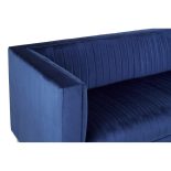 3 Seater Sofa - Deep Ribbed Soft Midnight Blue Velvet - Brass Finished Feet Surround