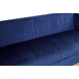 3 Seater Sofa - Deep Ribbed Soft Midnight Blue Velvet - Brass Finished Feet Surround