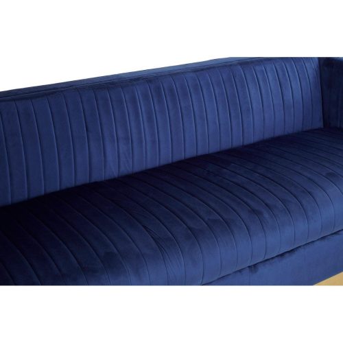 3 Seater Sofa - Deep Ribbed Soft Midnight Blue Velvet - Brass Finished Feet Surround