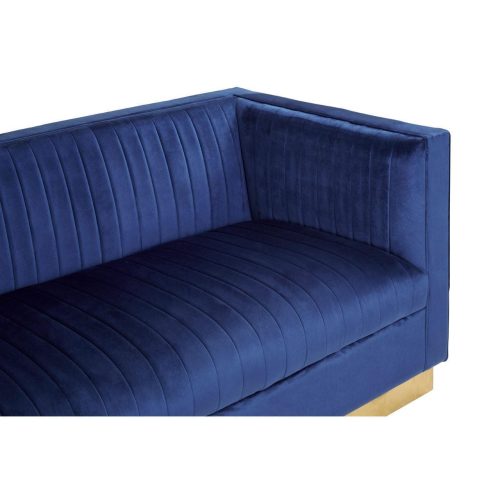 3 Seater Sofa - Deep Ribbed Soft Midnight Blue Velvet - Brass Finished Feet Surround