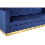 3 Seater Sofa - Deep Ribbed Soft Midnight Blue Velvet - Brass Finished Feet Surround