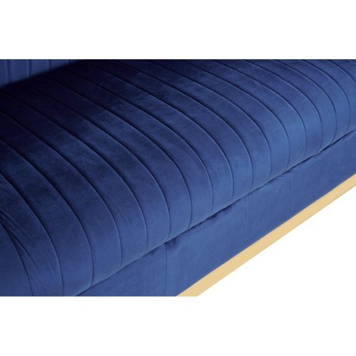 3 Seater Sofa - Deep Ribbed Soft Midnight Blue Velvet - Brass Finished Feet Surround