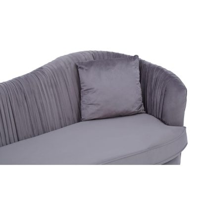 3 Seater Sofa – Deep Pleated Soft Grey Velvet – Brass Finished Base Surround
