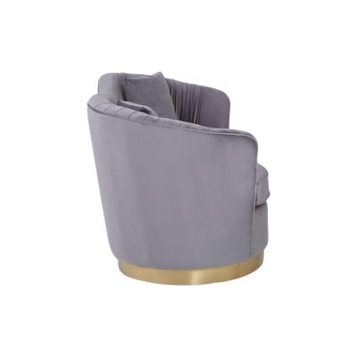 2 Seater Sofa – Deep Pleated Soft Grey Velvet – Brass Finished Base Surround