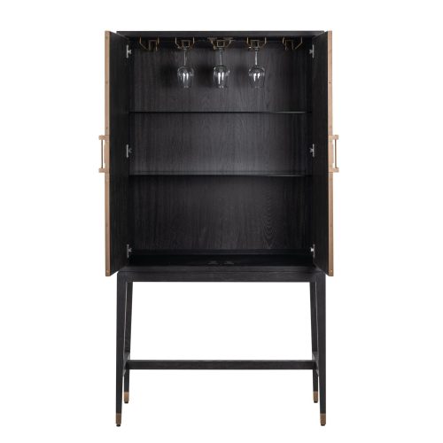 Drinks Bar Cabinet - 2 Door - Glass Shelves - Inlaid Oak Lined - Banbury Range