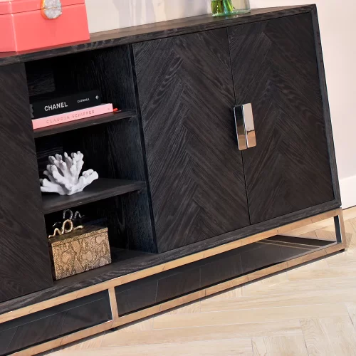 Brass & Black Ash Sideboard - 4 door - Herringbone Range