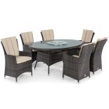 6 Seater Oval Dining Set - Ice Bucket - Parasol & Base - Brown Polyweave