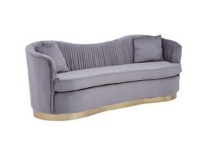 3 Seater Sofa - Deep Pleated Soft Grey Velvet - Brass Finished Base Surround