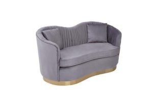2 Seater Sofa - Deep Pleated Soft Grey Velvet - Brass Finished Base Surround