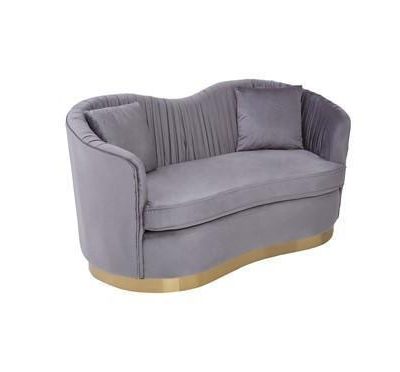 2 Seater Sofa - Deep Pleated Soft Grey Velvet - Brass Finished Base Surround