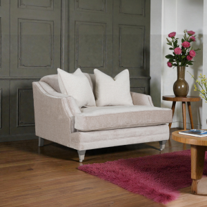 1 Seater Snuggle Chair - Mink Velvet - Brass Castors - 2 Scatter Cushions